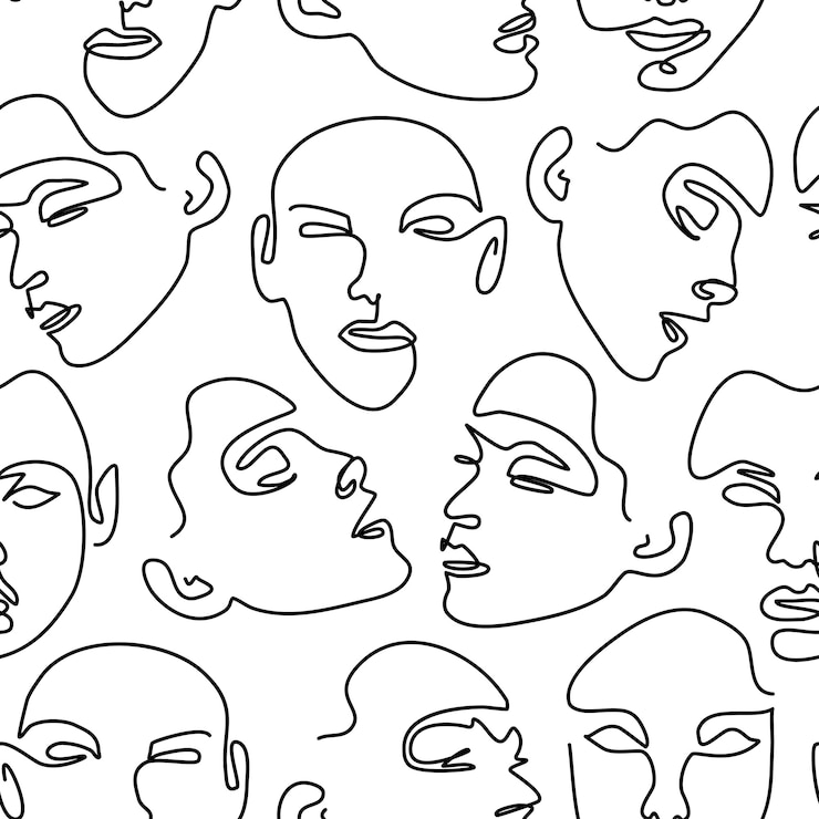 Vettore modello senza cuciture con ritratti femminili. un disegno a tratteggio.