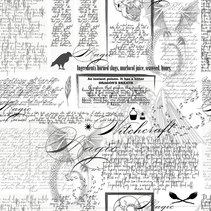 Vettore modello senza cuciture con scarabocchi che imitano il testo scritto a mano. tessuto in carta da regalo halloween magic