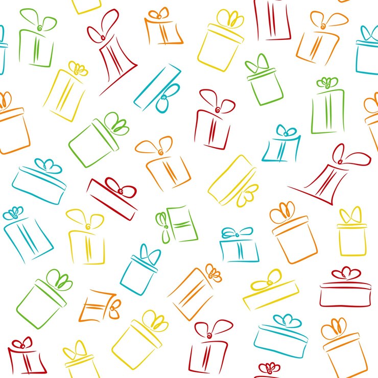 Vettore modello senza cuciture con scatole regalo colorate divertenti disegnate a mano