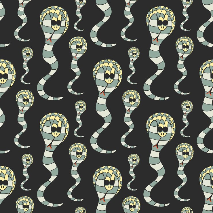 Vettore modello senza cuciture con serpenti carini icona della linea cobra serpente illustrazione vettoriale