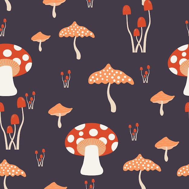 Modello senza cuciture con sfondo di funghi diversi