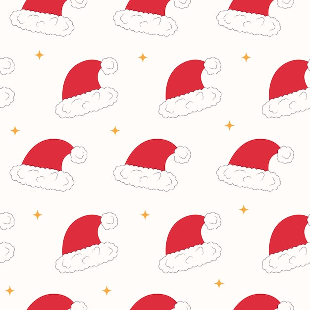 Modello senza cuciture con un cappello da Babbo Natale. Modello di Natale con elementi carini. Illustrazione vettoriale in appartamento