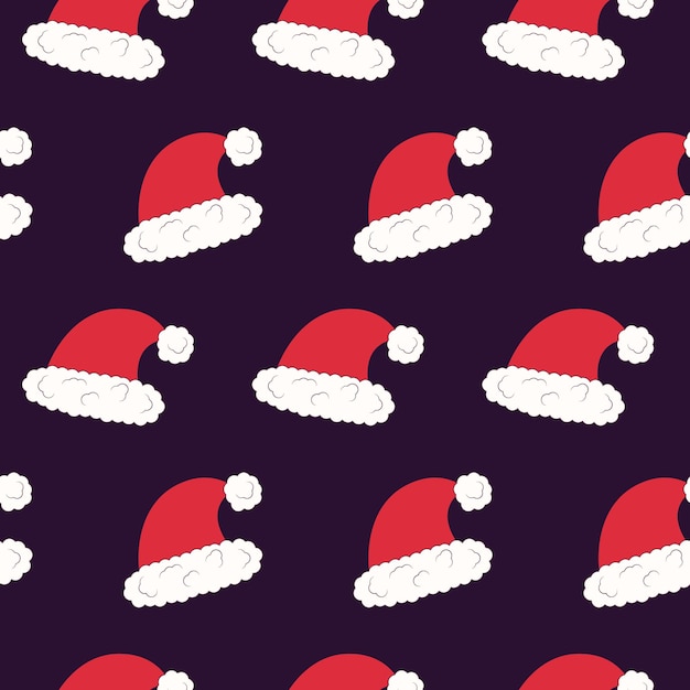 Modello senza cuciture con un cappello da Babbo Natale. Modello di Natale con elementi carini. Illustrazione vettoriale in appartamento