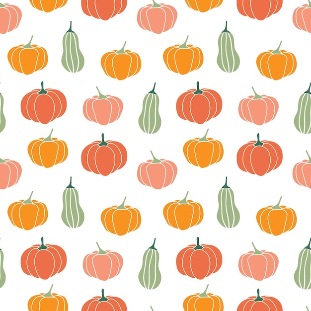 Modello senza cuciture con zucche di diverse forme e colori Stampa autunnale per le vacanze di Halloween Grafica vettoriale