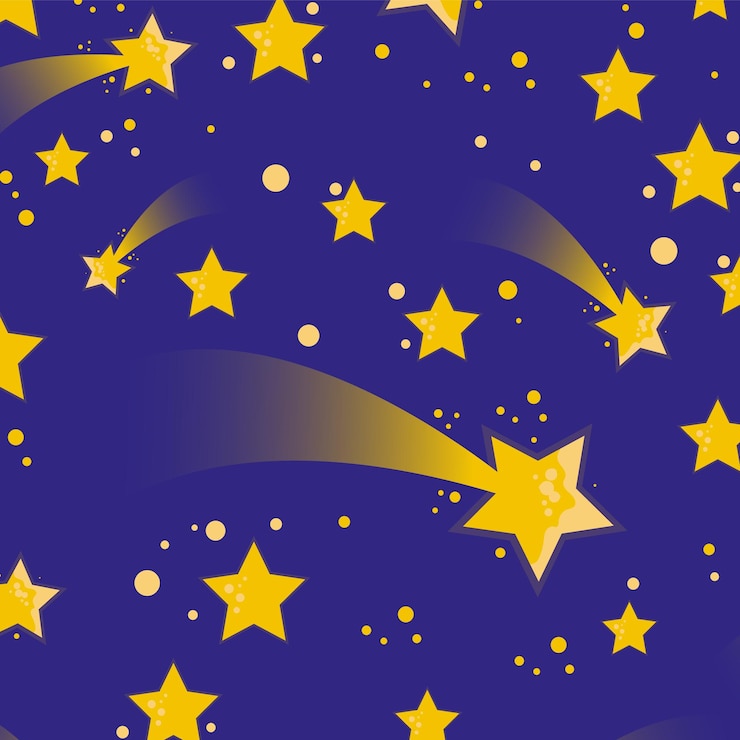 Vettore modello senza cuciture cosmico di stelle dorate in un cielo blu