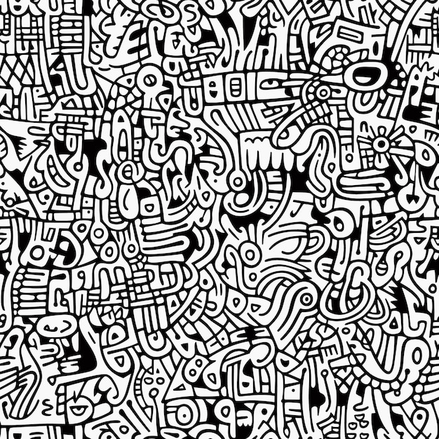 Modello senza cuciture del fondo dei graffiti di doodle astratto in bianco e nero