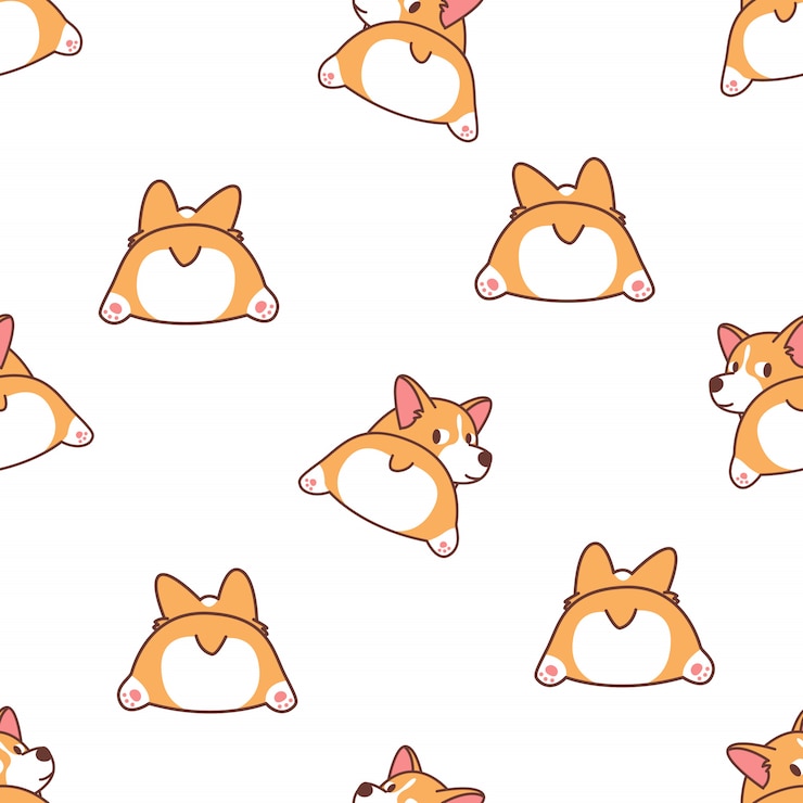 Vettore modello senza cuciture del fumetto di testa di corgi sveglio