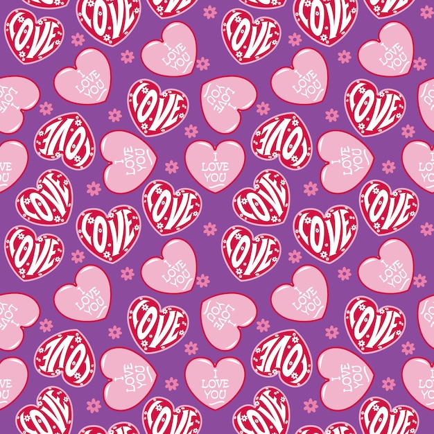 Modello senza cuciture del giorno Valentine039s con il cuore e le parole d'amore Valentine039s Day Vector Design