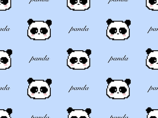 Modello senza cuciture del personaggio dei cartoni animati del panda su fondo blu. Stile pixel