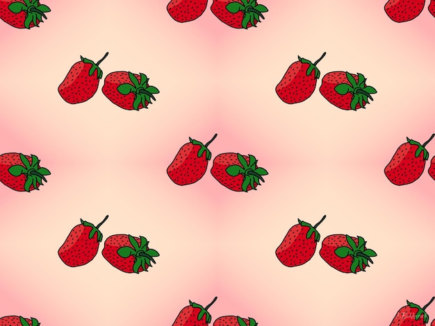 Modello senza cuciture del personaggio dei cartoni animati della fragola su sfondo rosa