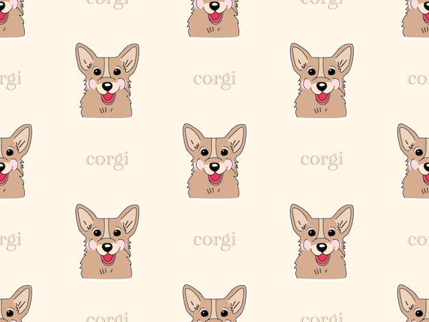 Modello senza cuciture del personaggio dei cartoni animati di Corgi su sfondo marrone