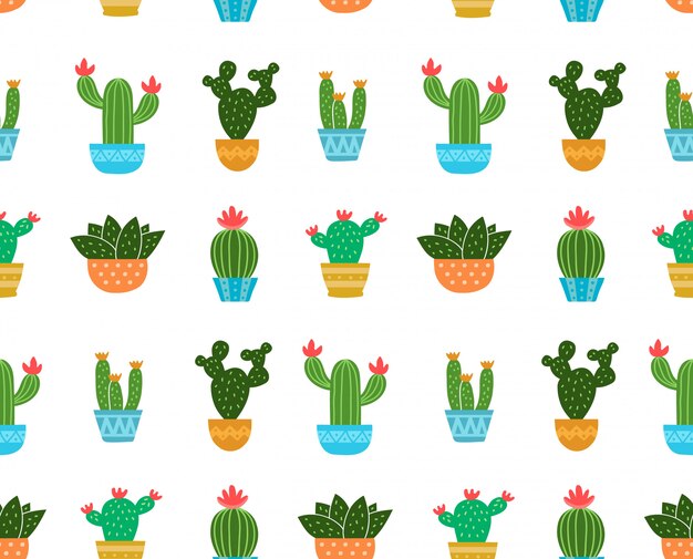 Modello senza cuciture dell'illustrazione del cactus. Isolato su bianco Cactus