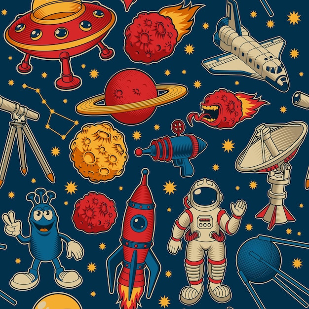 Modello senza cuciture dello spazio dei cartoni animati, questo design può essere utilizzato come tappezzeria per la stanza dei bambini