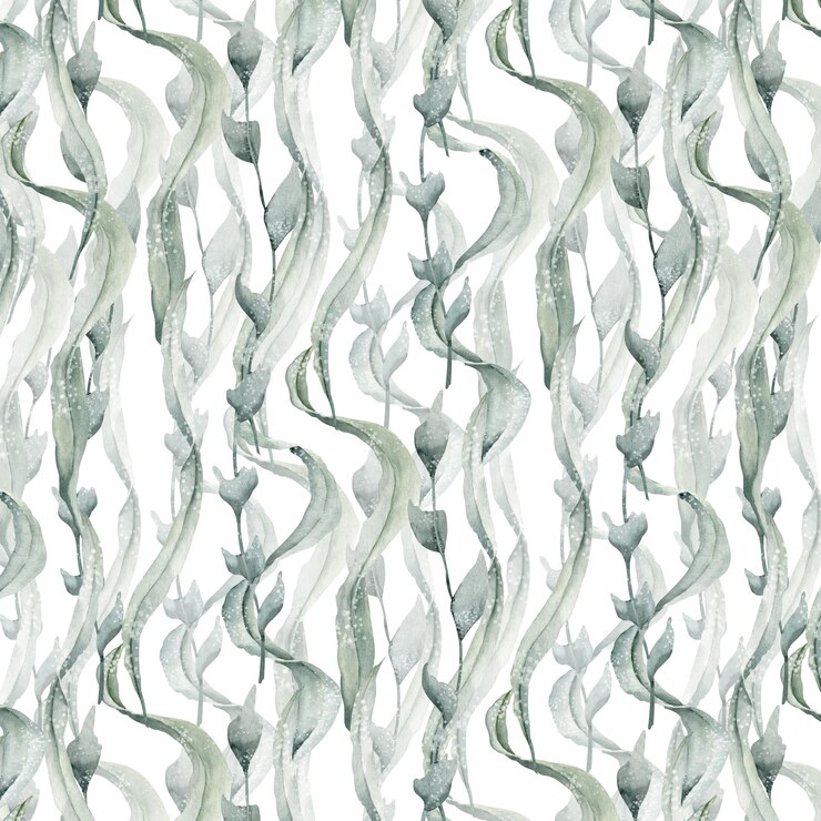 Vettore modello senza cuciture di alghe con laminaria verde e alghe illustrazione acquerello disegnata a mano di piante sottomarine su sfondo bianco isolato ornamento per carta da imballaggio nautica o design tessile