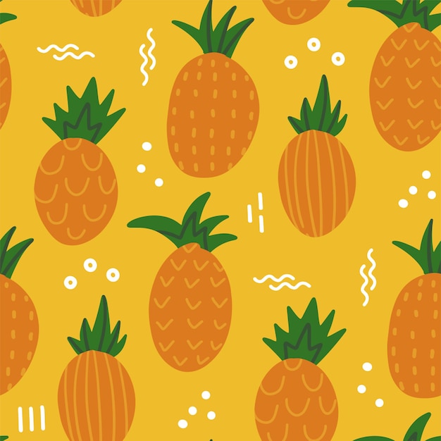 Modello senza cuciture di ananas disegnato a mano carino e divertente illustrazione vettoriale piatto moderno scarabocchio ornato ...