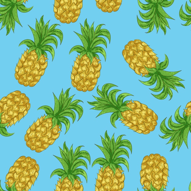 Modello senza cuciture di ananas nello stile del fumetto. Frutta esotica tropicale per il sommario dei progetti.