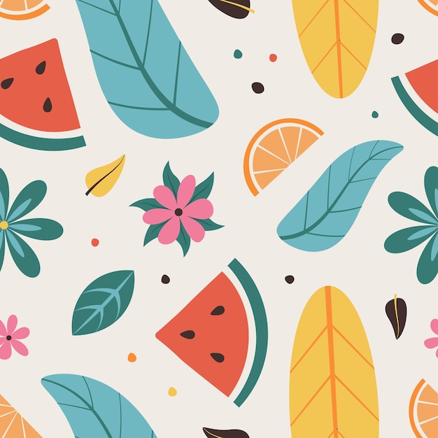Modello senza cuciture di carina estate spiaggia doodle frutti illustrazione vettoriale