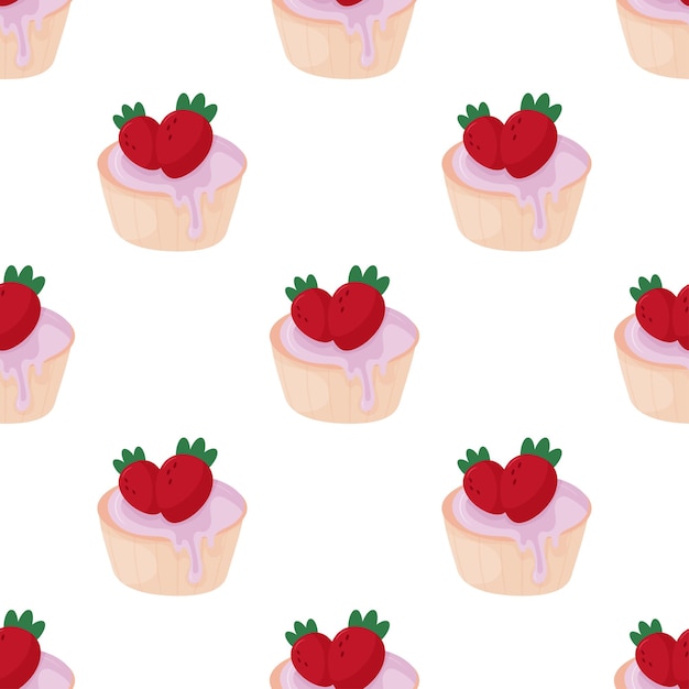 Modello senza cuciture di cupcakes alla fragola del fumetto