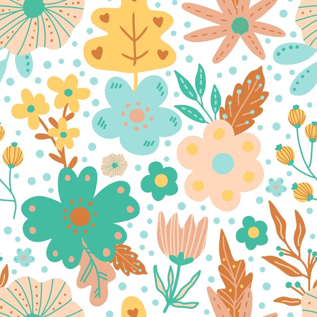 Modello senza cuciture di design piatto carino colorato fiore moderno