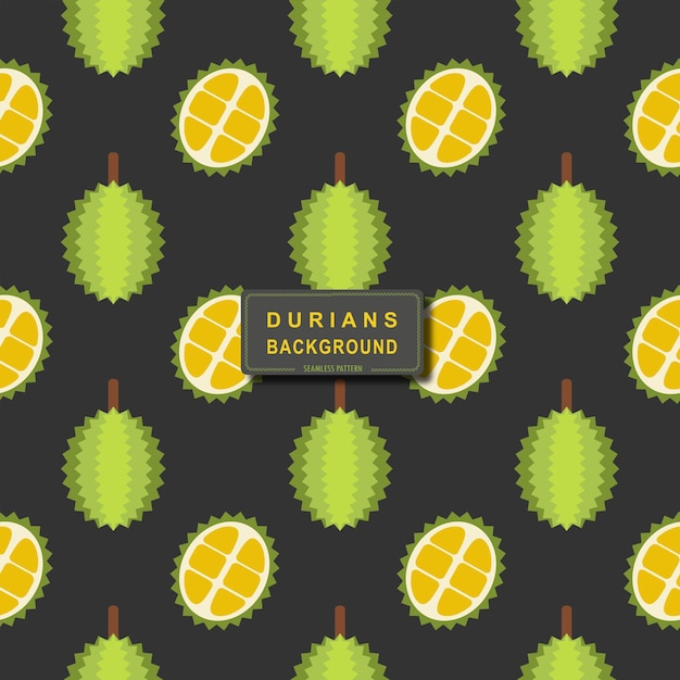 Modello senza cuciture di durian fresco isolato su sfondo nero