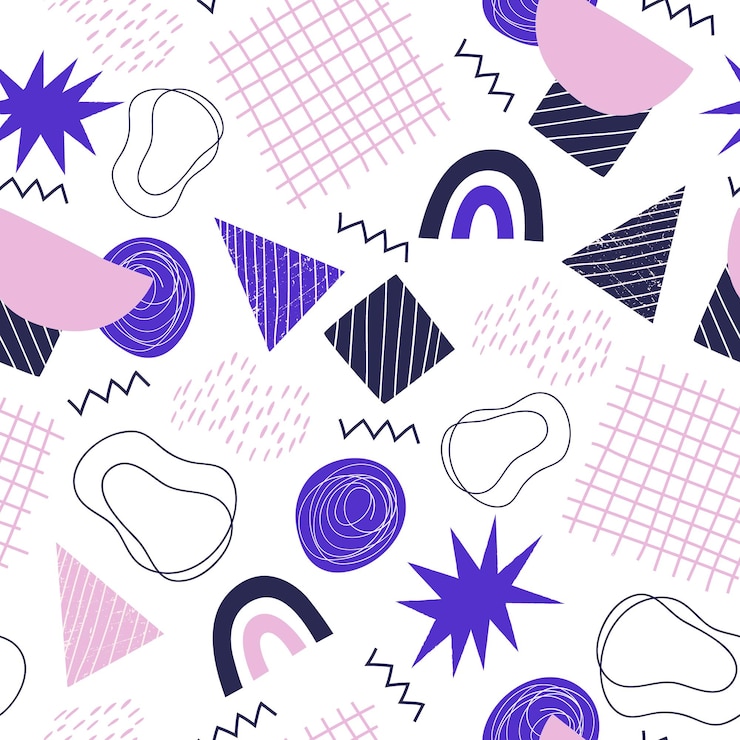 Vettore modello senza cuciture di forme astratte di scarabocchio elementi di scarabocchio di puntini di triangolo splash blob disegnati a mano