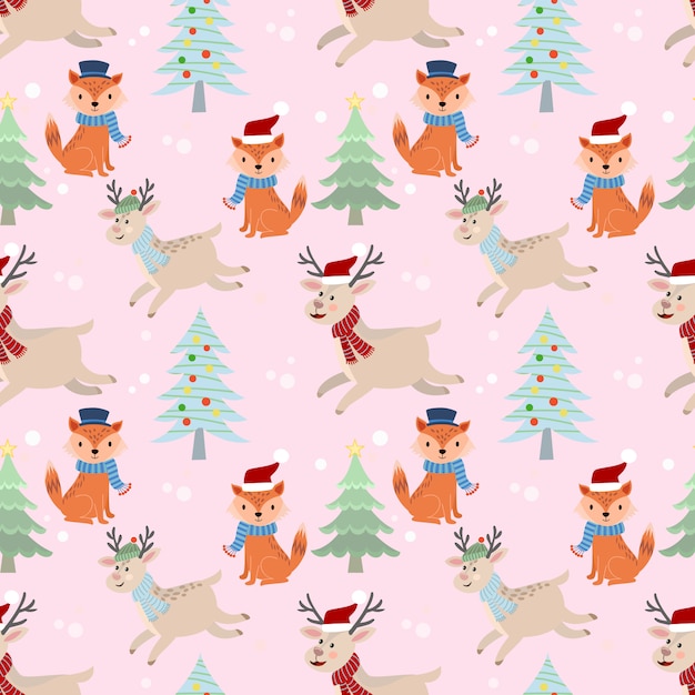 Modello senza cuciture di Natale cervi e volpe.