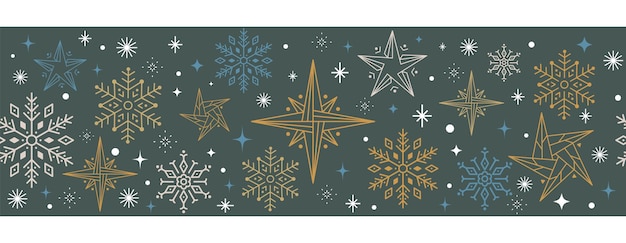 Modello senza cuciture di Natale con fiocchi di neve e stelle Sfondo geometrico natalizio