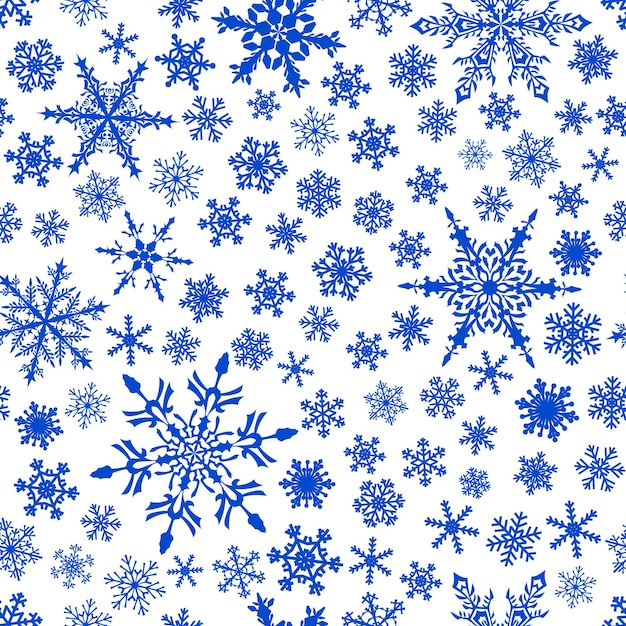 Modello senza cuciture di Natale di fiocchi di neve blu su sfondo bianco