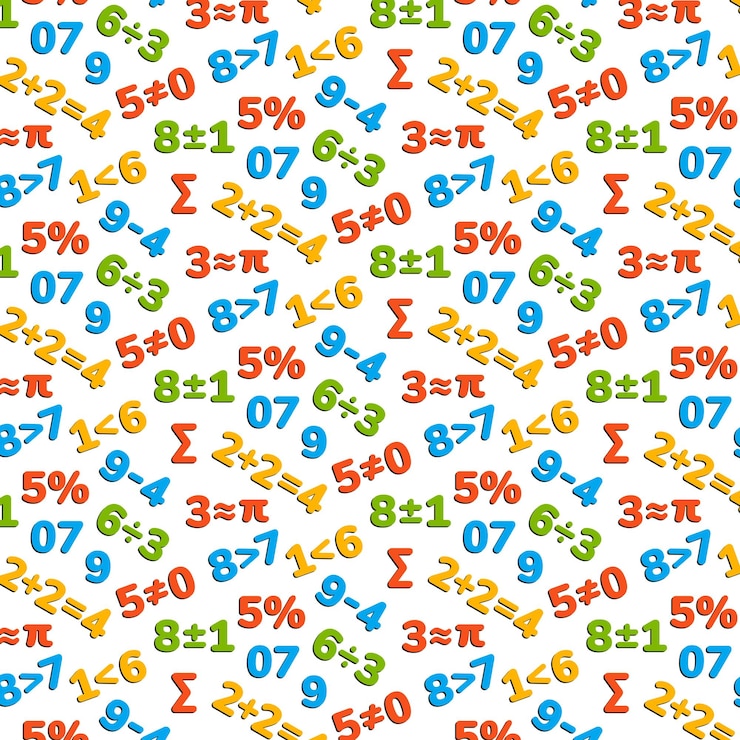 Vettore modello senza cuciture di numeri e segni in stile piatto per l'educazione dei bambini