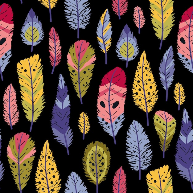 Modello senza cuciture di piume tribali animali colorati decorativi