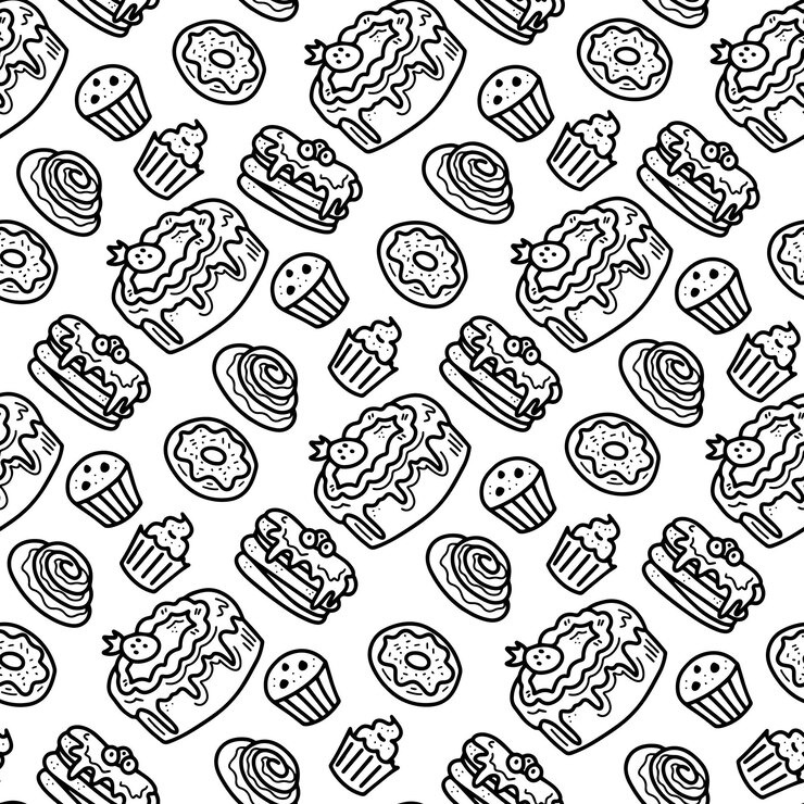 Vettore modello senza cuciture di prodotti di pasticceria vintage in stile doodle