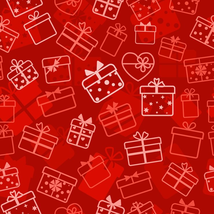 Vettore modello senza cuciture di scatole regalo, bianco su rosso