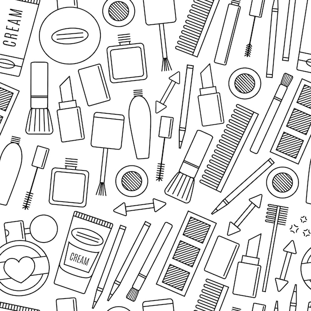 Modello senza cuciture di trucco e cosmetici. moda di sottofondo