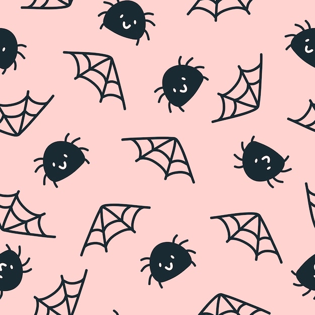 Modello senza cuciture di vettore sveglio di Halloween felice con il ragno e il web del fumetto Struttura infantile creativa in stile scandinavo Ottimo per l'illustrazione vettoriale di tessuto tessile