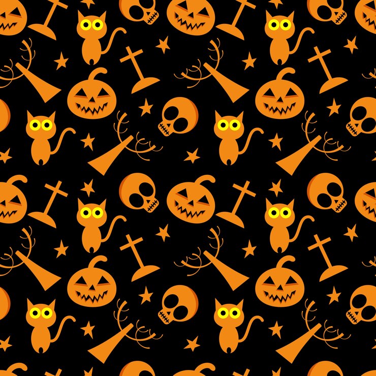 Vettore modello senza cuciture di zucca e teschio di halloween.