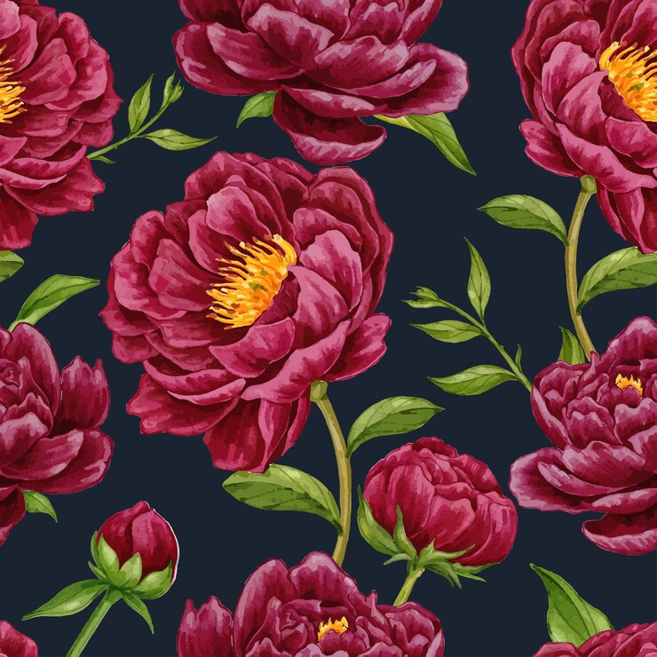 modello senza cuciture disegnato a mano del fiore della peonia bordeaux