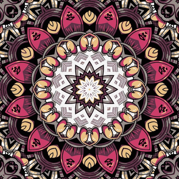 Modello senza cuciture etnico boho arte mandala doodle vettore