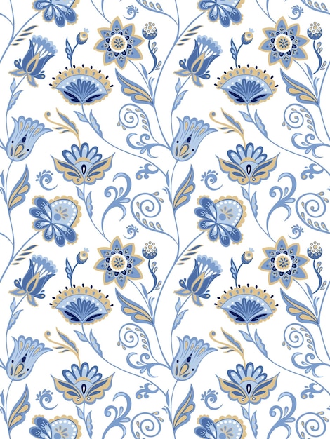 Modello senza cuciture floreale astratto di vettore ornamento blu navy asiatico