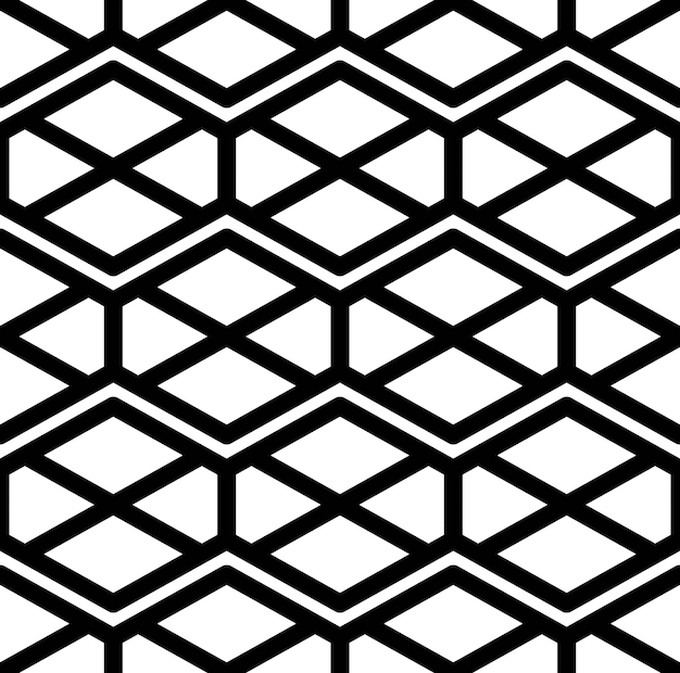 Modello senza cuciture geometrico dell'ornamento astratto in bianco e nero. Contesto tessile vettoriale monocromatico simmetrico. Intreccia rombi ed esagoni.