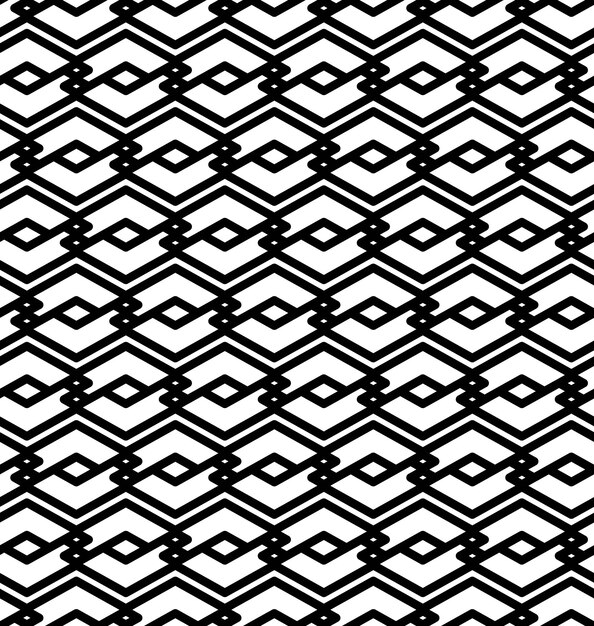 Modello senza cuciture geometrico strutturato astratto bianco e nero. Sfondo tessile vettoriale monocromatico simmetrico. Linee di giunzione.
