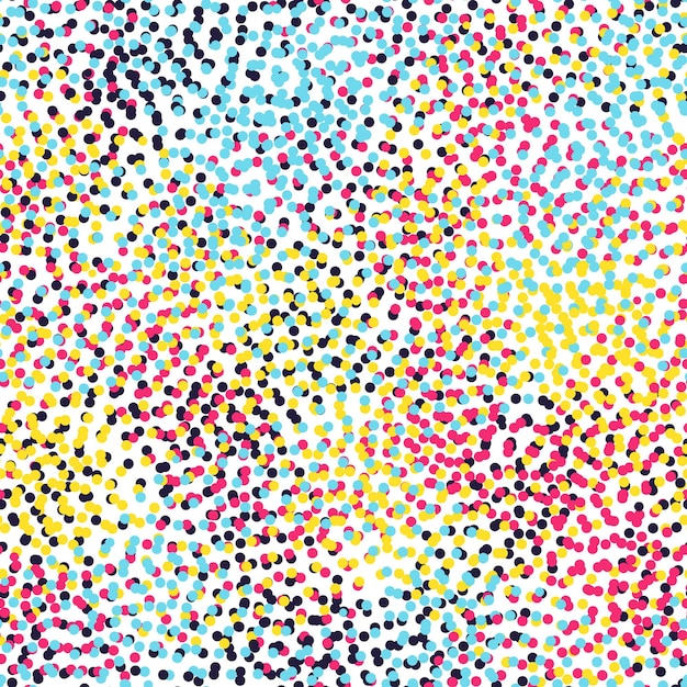 Modello senza cuciture geometrico universale di colore in stile puntinismo. La trama del cerchio vettoriale senza fine può essere utilizzata per avvolgere carta da parati, riempimenti a motivo, sfondo web, trame di superficie, vestiti