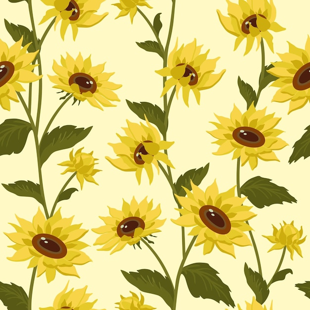 Modello senza cuciture girasoli Girasoli gialli su sfondo giallo pastello Illustrazioni vettoriali