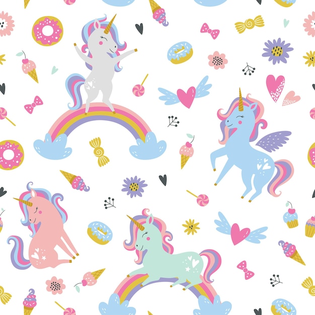 Modello senza cuciture infantile con unicorni