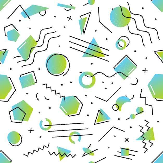 modello senza cuciture isolato realistico con design di memphis con forme geometriche sfumate astratte per la decorazione su fondo bianco.