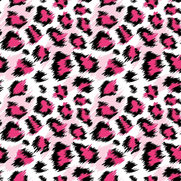 Modello senza cuciture leopardo rosa alla moda. Sfondo di pelle di leopardo maculato stilizzato per moda, stampa, carta da parati, tessuto. Illustrazione vettoriale