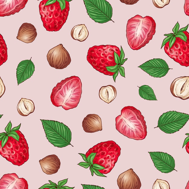 Modello senza cuciture matto della fragola Illustrazione della mano dell&#39;illustrazione di vettore