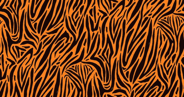 Modello senza cuciture naturale con zebra arancione o cappotto di tigre di texture di pelliccia. Sfondo di animali dai colori vivaci con strisce.