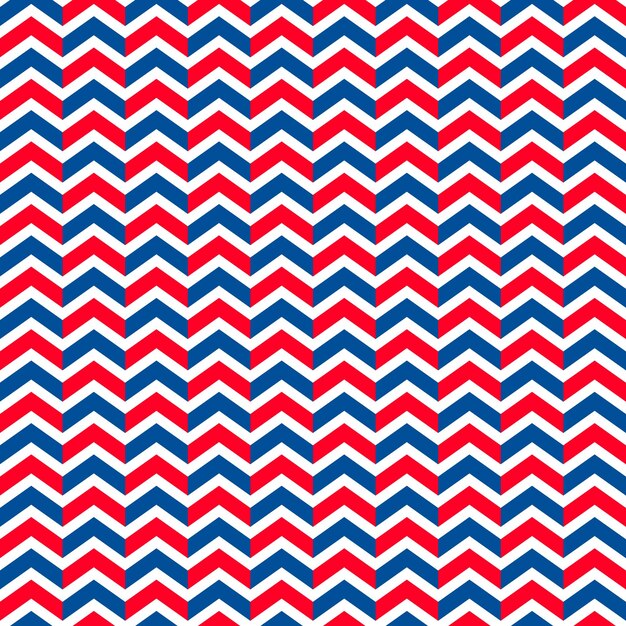 Modello senza cuciture patriottico americano Sfondo tradizionale USA Sfondo rosso blu bianco chevron Modello vettoriale per carta da parati in tessuto, carta da imballaggio ecc