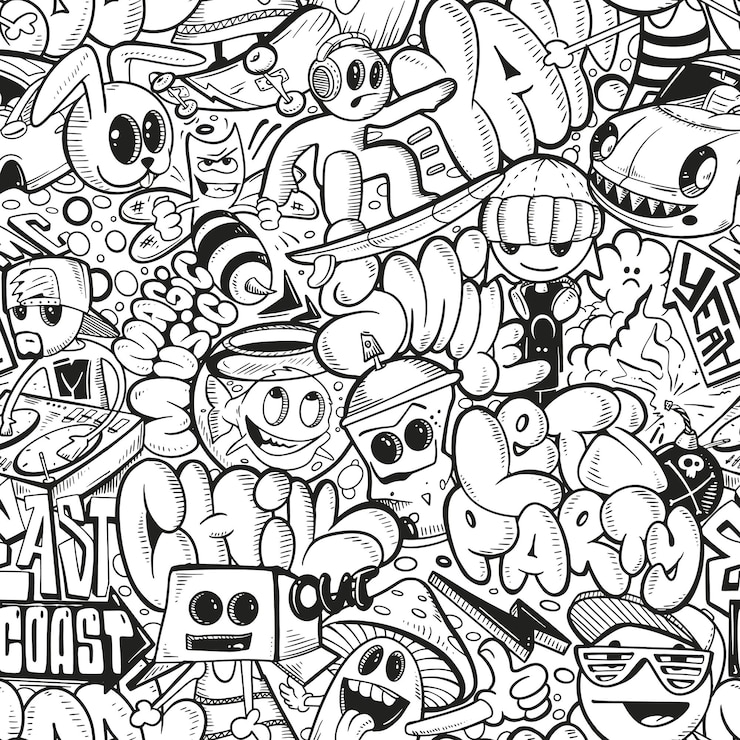 Vettore modello senza cuciture per l'illustrazione dei graffiti vettoriali tshirt design tessile banner