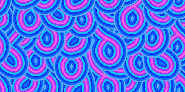 Modello senza cuciture psichedelico astratto blu viola trippy in stile hippie anni '70